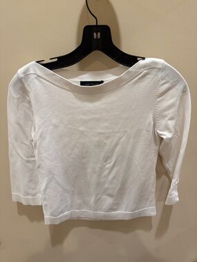 Ann Taylor White Boatneck Long Sleeve Knit Top